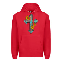 Red turquoise sunflower cross Premium Hoodie - AdoDesignShop