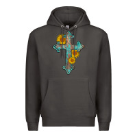 Smoke turquoise sunflower cross Premium Hoodie - AdoDesignShop