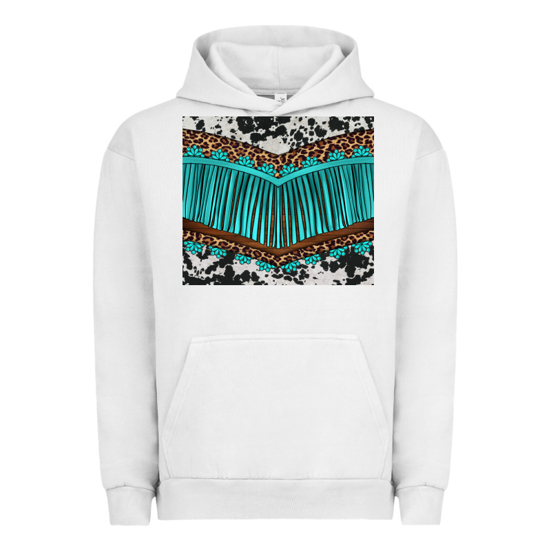Western Cowhide Leopard Turquoise Fringed Urban Hoodie by BarkalooDesign | Teevron