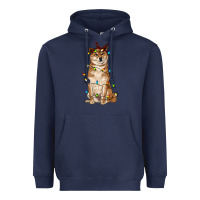 Navy christmas lights shiba inu Heavyweight Hoodie - RanaPortraitStore