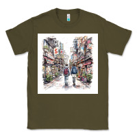 Army Green Japan Street Classic Tee - Unal Design