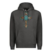 Charcoal Heather turquoise cross Premium Hoodie - AdoDesignShop