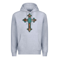 Heather Grey turquoise cross Premium Hoodie - AdoDesignShop