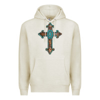 Oatmeal Heather turquoise cross Premium Hoodie - AdoDesignShop