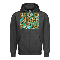 Charcoal Heather leopard sunflower hearts Zipper Hoodie - RanaPortraitStore
