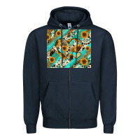 Navy leopard sunflower hearts Zipper Hoodie - RanaPortraitStore