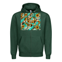 Sports Green leopard sunflower hearts Zipper Hoodie - RanaPortraitStore