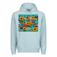 Blue Mist world's best mom sunflower leopard cowhide Premium Hoodie - Artiststas