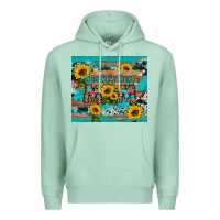 Seafoam world's best mom sunflower leopard cowhide Premium Hoodie - Artiststas