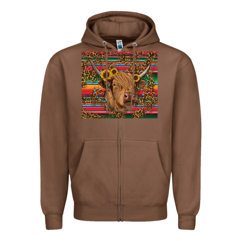 Serape Leopard Turquoise Sunflowers Cow Zipper Hoodie by RanaPortraitStore | Teevron