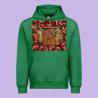 Christmas Highland Cow With Candy Canes Urban Hoodie Designed By Barkaloodesign