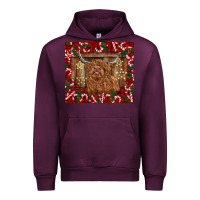 Mauve Wine Christmas highland cow with candy canes Urban Hoodie - BarkalooDesign