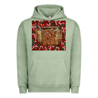Pigment Oil Green Christmas highland cow with candy canes Urban Hoodie - BarkalooDesign