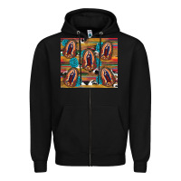 Black serape gemstone glitter cowhide lady of guadalupe Zipper Hoodie - RanaPortraitStore