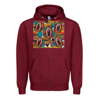 Burgundy serape gemstone glitter cowhide lady of guadalupe Zipper Hoodie - RanaPortraitStore