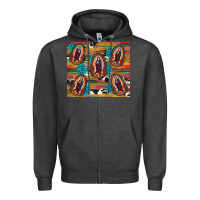 Charcoal Heather serape gemstone glitter cowhide lady of guadalupe Zipper Hoodie - RanaPortraitStore