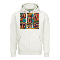 Oatmeal Heather serape gemstone glitter cowhide lady of guadalupe Zipper Hoodie - RanaPortraitStore