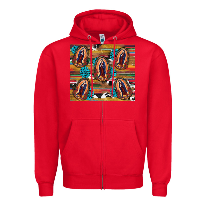 Serape Gemstone Glitter Cowhide Lady Of Guadalupe Zipper Hoodie by RanaPortraitStore | Teevron