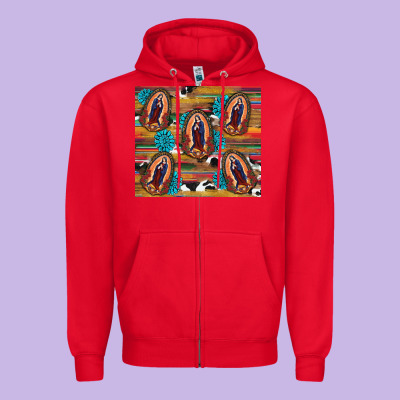 Zipper Hoodie serape gemstone glitter cowhide lady of guadalupe