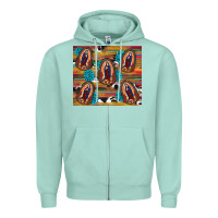Seafoam serape gemstone glitter cowhide lady of guadalupe Zipper Hoodie - RanaPortraitStore
