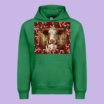 Christmas Heifer With Candy Canes Urban Hoodie Designed By Barkaloodesign