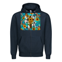 Navy sunflower cross cowhide gemstones Zipper Hoodie - RanaPortraitStore