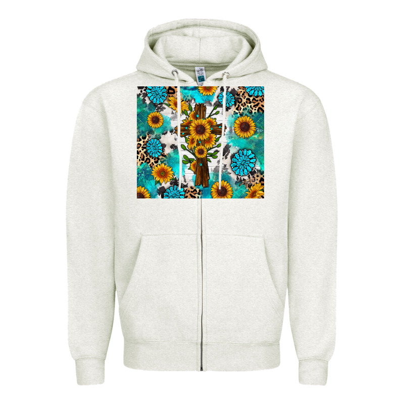 Sunflower Cross Cowhide Gemstones Zipper Hoodie by RanaPortraitStore | Teevron