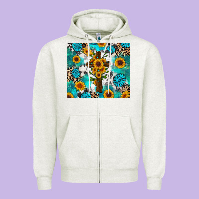 Zipper Hoodie sunflower cross cowhide gemstones