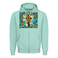 Seafoam sunflower cross cowhide gemstones Zipper Hoodie - RanaPortraitStore