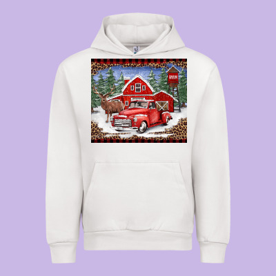Christmas Farm Reindeer And Truck Urban Hoodie Designed By Barkaloodesign