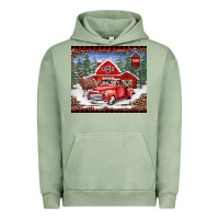 Pigment Oil Green Christmas farm reindeer and truck Urban Hoodie - BarkalooDesign