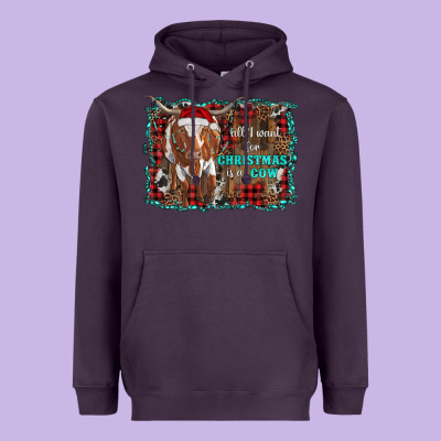 All I Want For Christmas Is A Cow Longhorn Heavyweight Hoodie Designed By Ranaportraitstore