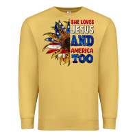 Antique Gold She loves Jesus and America too 4th of july Premium Sweatshirt - CowGirlArtShop