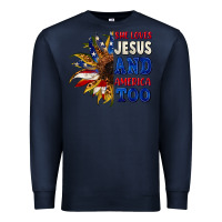 Navy She loves Jesus and America too 4th of july Premium Sweatshirt - CowGirlArtShop