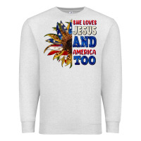 Oatmeal Heather She loves Jesus and America too 4th of july Premium Sweatshirt - CowGirlArtShop