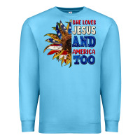 Ocean Blue She loves Jesus and America too 4th of july Premium Sweatshirt - CowGirlArtShop