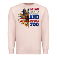 Pale Pink She loves Jesus and America too 4th of july Premium Sweatshirt - CowGirlArtShop