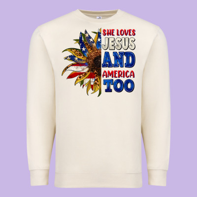 She Loves Jesus And America Too 4th Of July Premium Sweatshirt Designed By Cowgirlartshop