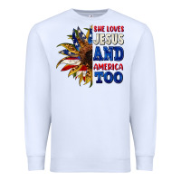 White She loves Jesus and America too 4th of july Premium Sweatshirt - CowGirlArtShop