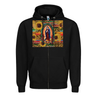 Black sunflower serape lady of guadalupe Zipper Hoodie - RanaPortraitStore