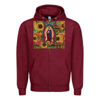 Burgundy sunflower serape lady of guadalupe Zipper Hoodie - RanaPortraitStore