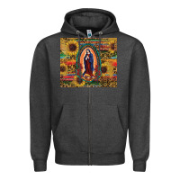 Charcoal Heather sunflower serape lady of guadalupe Zipper Hoodie - RanaPortraitStore