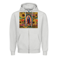 Dove Grey sunflower serape lady of guadalupe Zipper Hoodie - RanaPortraitStore