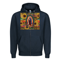 Navy sunflower serape lady of guadalupe Zipper Hoodie - RanaPortraitStore