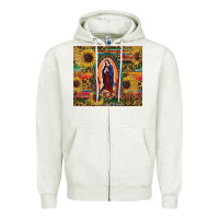 Oatmeal Heather sunflower serape lady of guadalupe Zipper Hoodie - RanaPortraitStore