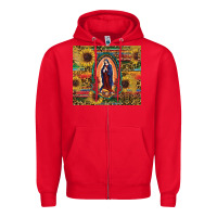 Red sunflower serape lady of guadalupe Zipper Hoodie - RanaPortraitStore