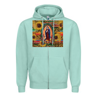 Seafoam sunflower serape lady of guadalupe Zipper Hoodie - RanaPortraitStore