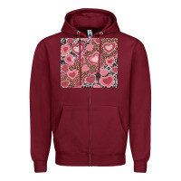 Burgundy valentines day hearts with leopard and cowhide Zipper Hoodie - RanaPortraitStore