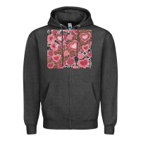 Charcoal Heather valentines day hearts with leopard and cowhide Zipper Hoodie - RanaPortraitStore