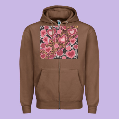 Zipper Hoodie valentines day hearts with leopard and cowhide